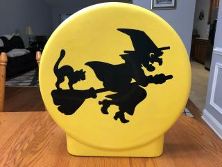 Vintage Halloween Blow Mold Witch,  Broom & Cat Silhouette On Moon 21x20 Light Up