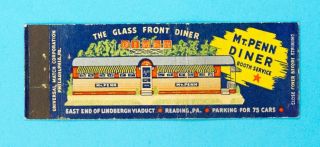 Ex Mt.  Penn Diner Vintage Full Length Matchbook Cover - Reading,  Pa