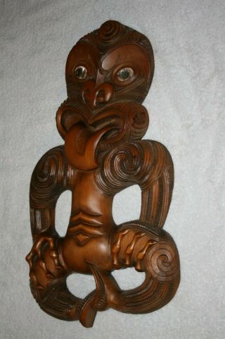 Maori Hei - Tiki - Large 20.  5 " Wall Plaque - Carved Wood & Exceptional