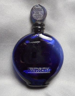 Small Vintage Lalique French Cobalt Blue Glass Perfume Bottle Worth Dans La Nuit