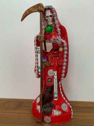 Vintage Santa Muerte Red Figurine Holy Death Grim Reaper Skull Statue