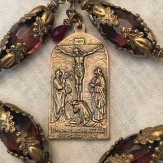 Catholic Rosary Eucharistic Adoration Crystal Solid Bronze Crucifix Handmade