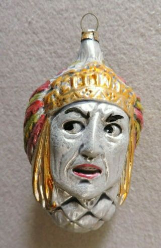 Antique German Glass Christmas Ornament - Native Chief - 1940s