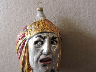 Antique German Glass Christmas Ornament - NATIVE CHIEF - 1940s 2