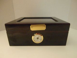 Cigar Wooden Humidor Box Holder Hygrometer Humidifier Vintage Wood