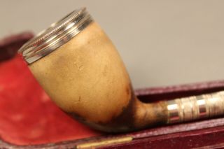 Cased 19thC Antique CLAY,  HORN & SILVER Cutty Estate Pipe Pipa Pfeife 烟斗 2