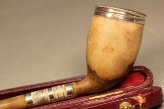 Cased 19thC Antique CLAY,  HORN & SILVER Cutty Estate Pipe Pipa Pfeife 烟斗 3
