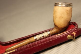 Cased 19thC Antique CLAY,  HORN & SILVER Cutty Estate Pipe Pipa Pfeife 烟斗 4