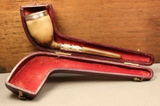 Cased 19thC Antique CLAY,  HORN & SILVER Cutty Estate Pipe Pipa Pfeife 烟斗 5