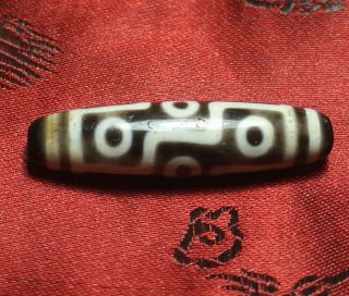 Old Tibetan Dzi Bead Agate Amulet “9 Eyes” Blessed By Eminent Tibetan Lama