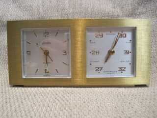 Vintage Linden Solid Brass Barometer / Alarm Clock - Made In Germany