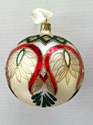 Waterford Christmas White/green Crystals Glitter Christmas Tree Ball Ornament