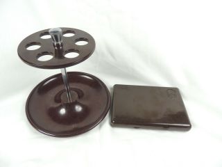 Vintage Brown Bakelite Pipe Stand And Cigarrette Box Probably 1940 