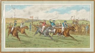 1883 English Horse Race Victorian Christmas Card