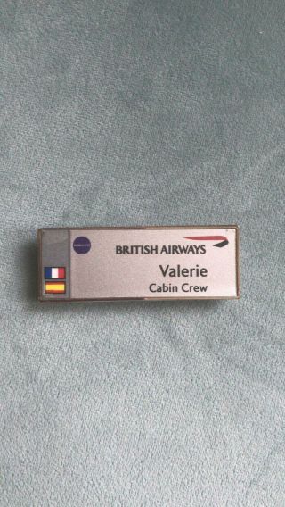 British Airways Cabin Crew Name Badge - Valerie - With France And Spain Flag On