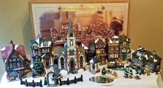 Grandeur Noel 39 Piece Victorian Village Set (1999) - Lighted Christmas Display