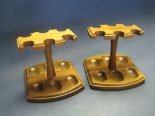Two Vintage Matching Decatur Walnut Pipe Stands Holds 6 Each In Vgc &