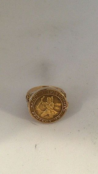14k Yellow Gold Saint Christopher Protect Us Ring Women 