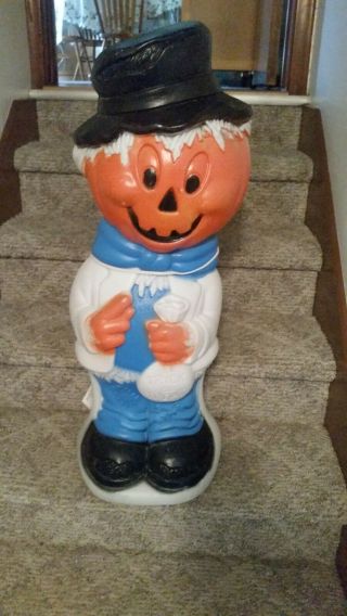 Rare Vintage Halloween /fall Jol Pumpkin Scarecrow Plastic Blow Mold 32 " Tall