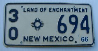 1966 Mexico Low Number Truck License Plate " 30 694 " Nm 66 Mora County
