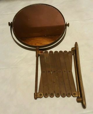 Brass Retractable Extending Arm Wall Mount Mirror Double Sided Magnifying Vtg