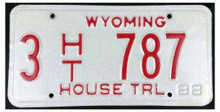 Wyoming 1988 House Trailer License Plate 3 H/t 787