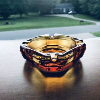 Vintage Amber Glass Ashtray Square Mid Century Modern Made In Canada