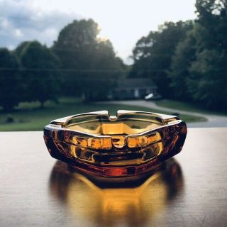 Vintage Amber Glass Ashtray Square Mid Century Modern Made in Canada 2