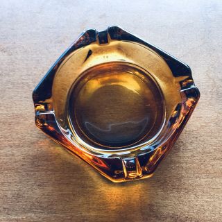 Vintage Amber Glass Ashtray Square Mid Century Modern Made in Canada 3