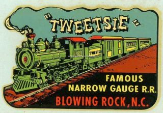 Vintage Narrow Gauge Railroad " Tweetsie " N.  Carolina Train Souvenir Travel Decal