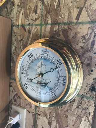 Vintage Springfield Nautical Style Barometer With Tall Sailing Ship - Brass Metal