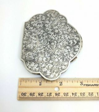 Vintage (sterling) 800 Silver Etched Mirrored Powder Compact 108.  5,  / - Grams