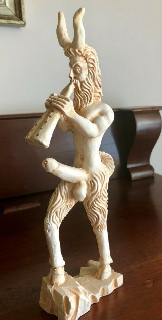 Cast Alabaster Satyr With Horn Greek Statue / Sculpture / Figurine 11.  5 "