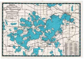 Vintage Map,  1976,  Historic Laminated Map Of Lake Minnetonka,  Minnesota