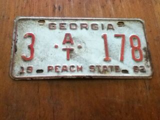 Vintage License Plate Tag Georgia 3 At 178 1962 Rustic $4 Combine Ship