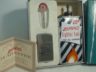 Vintage 1958 Zippo Lighter Fuel Boxed Gift Set W/lead Top Tin Christmas Unfired