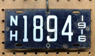 Hampshire License Plate First Issue Boat Porcelain 4 Digit 1894 Boat 1916
