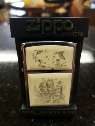 Zippo Lighter Scrimshaw Ship Lighthouse