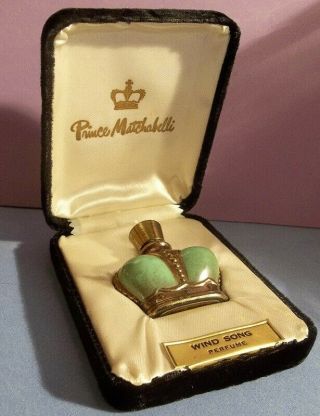 Full Vtg Prince Matchabelli Wind Song Perfume Bottle Figural Crown Jewelry Box