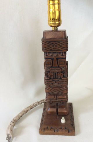 Vintage Mid - Century Carved Wood Tiki Lamp —18”—works