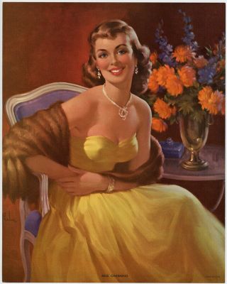 Fine 1950s Vintage Art Frahm Pin - Up Print Glamorous Miss Charming Rare Formal Nr