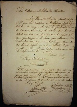 1860 Antilles Colonial Slavery Manzanillo Bill Of Slave For 450 Pesos
