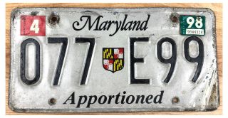 Maryland 1998 Apportioned Truck License Plate 077 E99