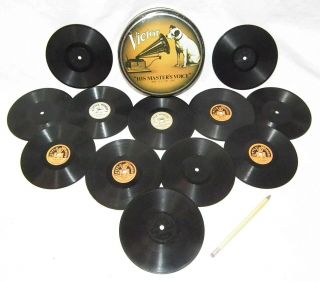 Rare Tiny Small Little Wonder 78 Rpm Phonograph Gramophone Records Victor Tin