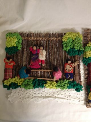 Primitive Folk Art Handmade Wooden Village Crochet And Intricate Detail