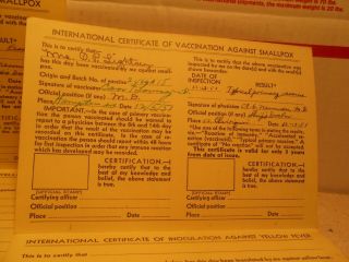 Rare 1951 International Certificate Of Vaccination Against Smallpox