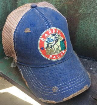Barrel Racer Cap Hat Vintage Distressed Trendy Vintage Blue