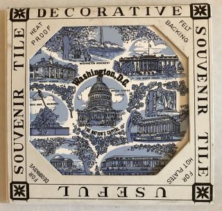 Vintage Washington Dc Decorative Souvenir Ceramic Tile Blue White 6 " Square Nip