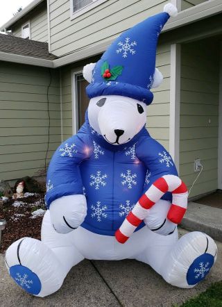 Gemmy Airblown Inflatable 8ft Polar Bear With Blue Sweater Christmas