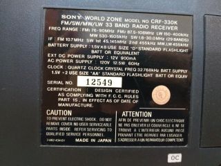 Sony World Zone Crf - 330k Fm/sw/mw/la 33 Band Radio Reciever 9